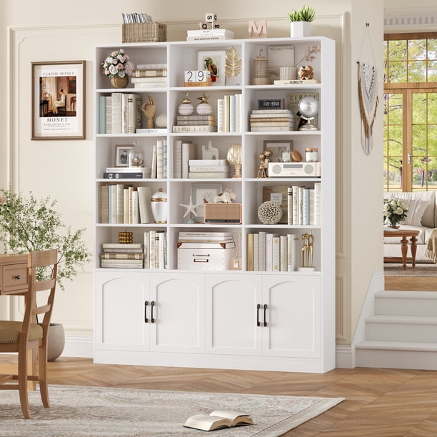Homfa 5-Tier Triple Wide Bookcase with 4 Doors, 15 Cubes Bookcase