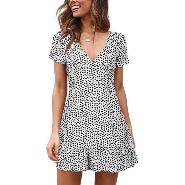 Innerwin Robe d'Été à Volants pour Femmes, Ourlet Évasé, Ample, Blanc m