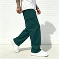 thumbnail image 3 of Resicozy Baggy Sweatpants Men Wide Leg Casual Joggers Cotton Loose Drawstring Elastic Waist Pants with Pockets Dark Green 2XL, 3 of 6