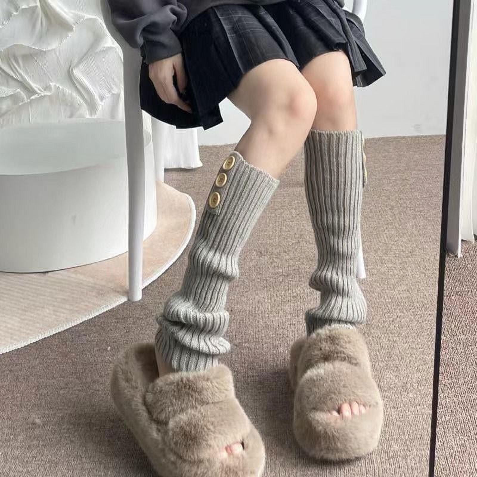 YEAHOO Winter Leg Warmers Fluffy Goth Gyaru Y2k Accessories Gothic Lolita  Knit Socks Women Legs Warm Ladi Sock Gothic Style Legging(White2) 