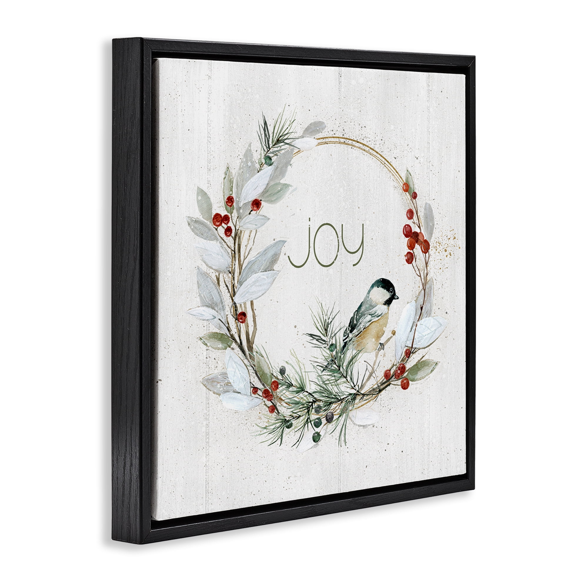 Stupell Industries Simple Joy Winter Wreath Holiday Painting Black Floater Framed Canvas Art Prints Wall Art, 25 x 25