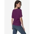 thumbnail image 2 of Womens Solid Short Sleeve V-Neck Boat Neck Dolman Top with Side Shirring Drape Tunic, 2 of 6