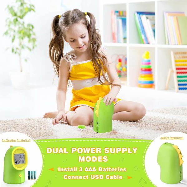 Cute Dinosaur Digital Alarm Clock For Kids - Sleep Trainer With Night Light, Voice Control, Sunrise/Sunset Simulation, USB Charging