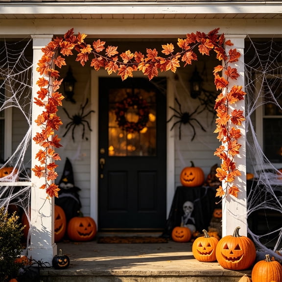 6.56Ft Fall Halloween Garland - Fall Maple Leaf Garland Artificial Fall Vine Thanksgiving Harvest Home Decor