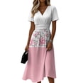 thumbnail image 3 of Watercolor Floral Print Dress for Women V Neck Short Sleeve Dress A Line Midi Casual Summer Outfit Flowy Lightweight Party Wear Vacation Boho Chic Light pink XXL, 3 of 6