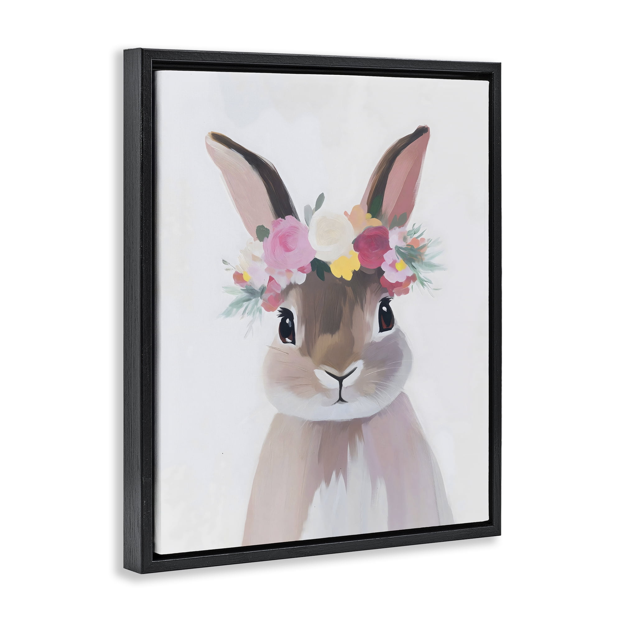 Stupell Industries Flower Crown Rabbit Black Framed Floater Canvas Wall Art, design by The Prints Vibe