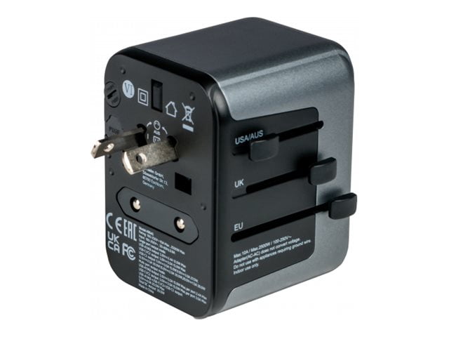 Verbatim UTA-03 Universal Travel Adapter 30W - USB -C, USB-A - 120 V AC, 230 V AC Input - 5 V DC, 9 V DC, 12 V DC, 15 V DC, 20 V DC Output - 3 A