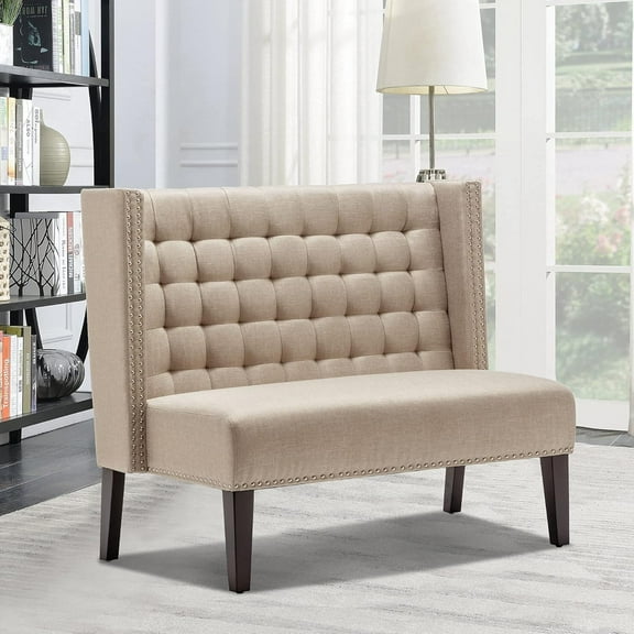 Andeworld Modern Loveseat Settee  Sofa Upholstered Banquette Couch for Dining Living Room Hallway or Entryway Seating Funiture with Wooden Legs(Putty)