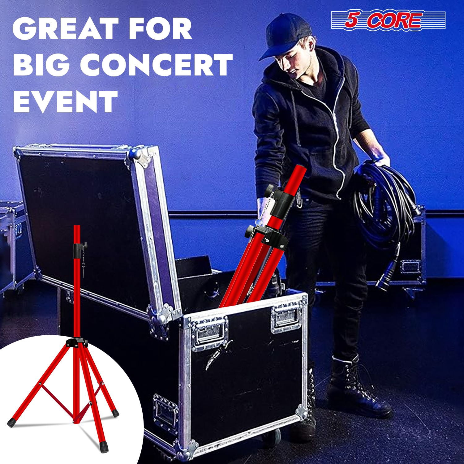 Speaker Stand 2Pcs Tripod Floor Tall Adjustable Up to 72 Inch DJ Studio Monitor Stands Pole Mount