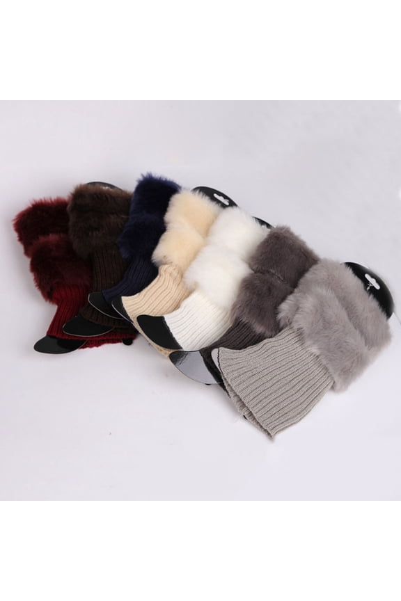 Winter Women Warm Faux Fur Crochet Knit Leg Warmers Boot Socks Toppers Cuffs