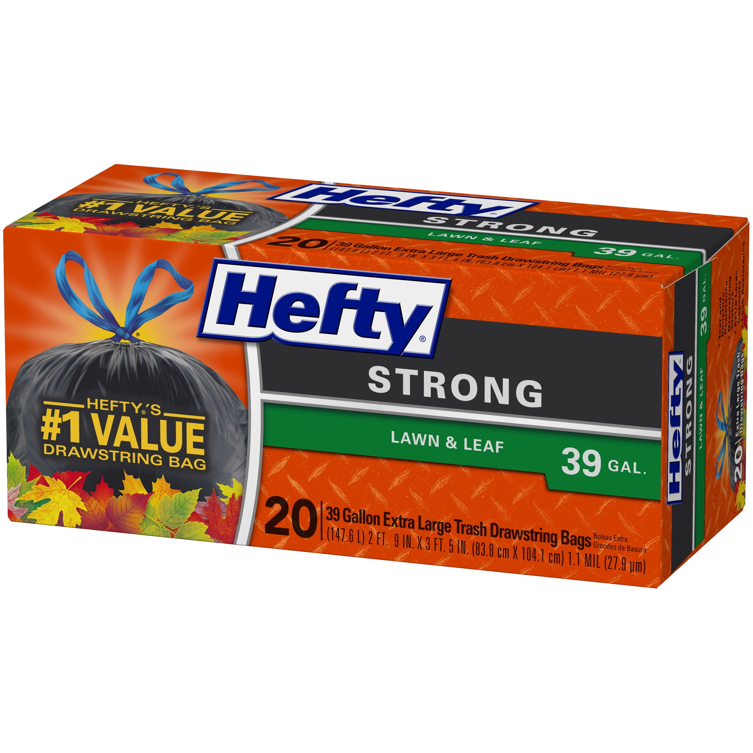 Pack of 2, 76 Total 39 Gallon 38 Count Hefty Strong Lawn AND Leaf Trash Bags 