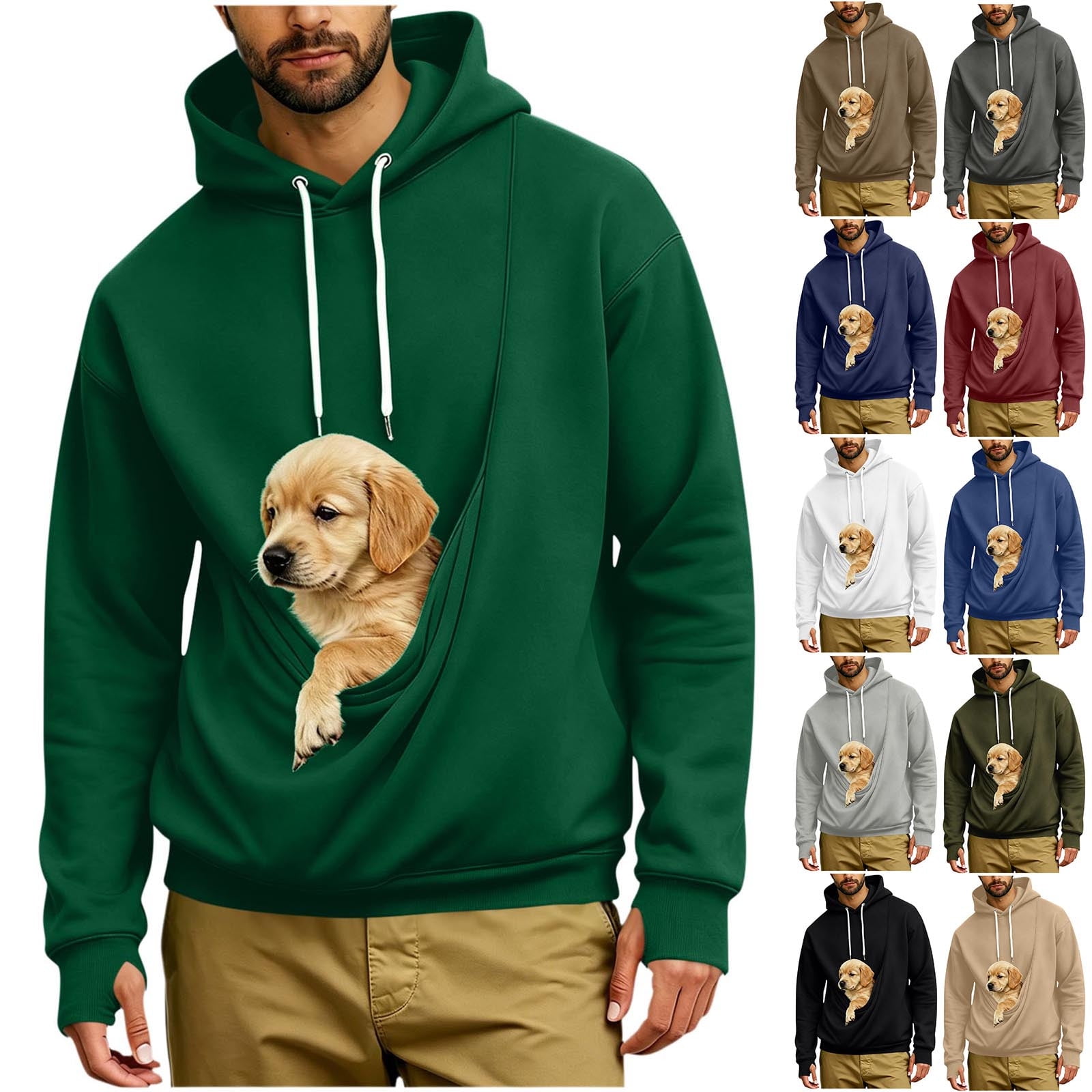 Pvkarhg Pet Pouch Hoodie for Men Loose Comfy Long Sleeve Pullover Tops Casual Drawstring Hooded Sweatshirt with Pockets M