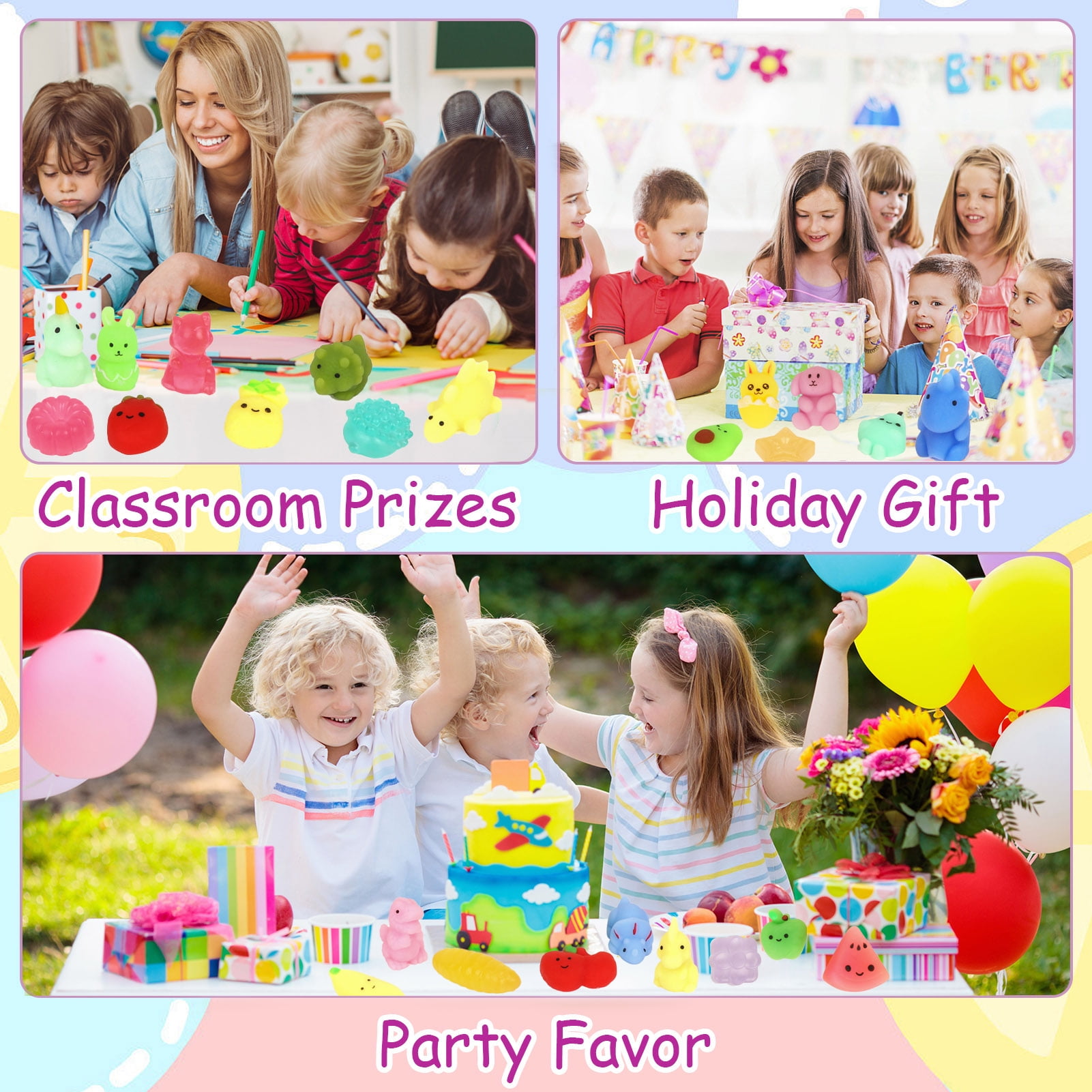 KiddiTouch 100 Pcs Mochi Squishy Toys for Kids Party Favors, Kawaii Mini Squishies for Classroom Prizes, Stress Relief Toy for Boys Girls Birthday Gift
