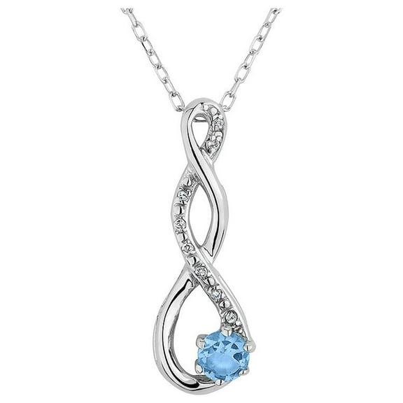 Blue Topaz Infinity Pendant Necklace with Diamond in Sterling Silver with Chain for Women