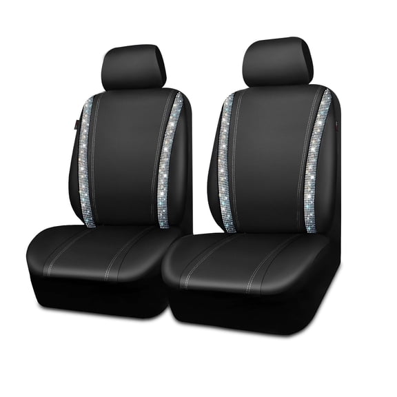 Car-Grand Bling diamond Rhinestone Leather car seat covers front pair shinning spark glitter crystal cute universal fit automotive glitter SUV truck sedan women girly multicolor