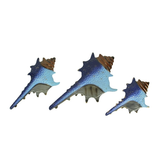 Mayrich Blue Metal Seashell Decoration Wall Hanging Sculpture Beach (Set of 3)