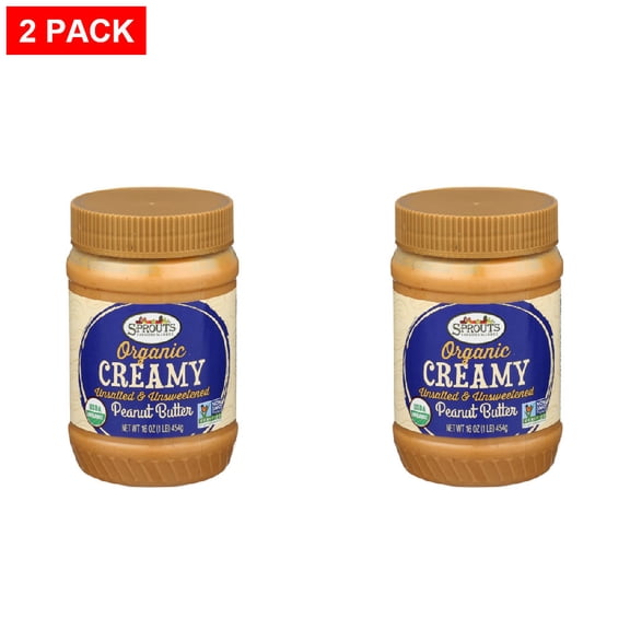 Sprouts Organic Smooth Peanut Butter 16 oz (Pack of 2)