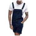 thumbnail image 4 of Hombres Casual Moda Sólido Pecho Bolsillo Denim Pantalones Cortos Rasgados Tipo Recto Monos, 4 of 5