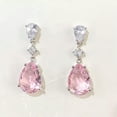thumbnail image 2 of HOOUN 1.25'" Long Pink Teardrop Rhinestone Crystal Prom Pageant Earrings Drop Dangle, 2 of 4