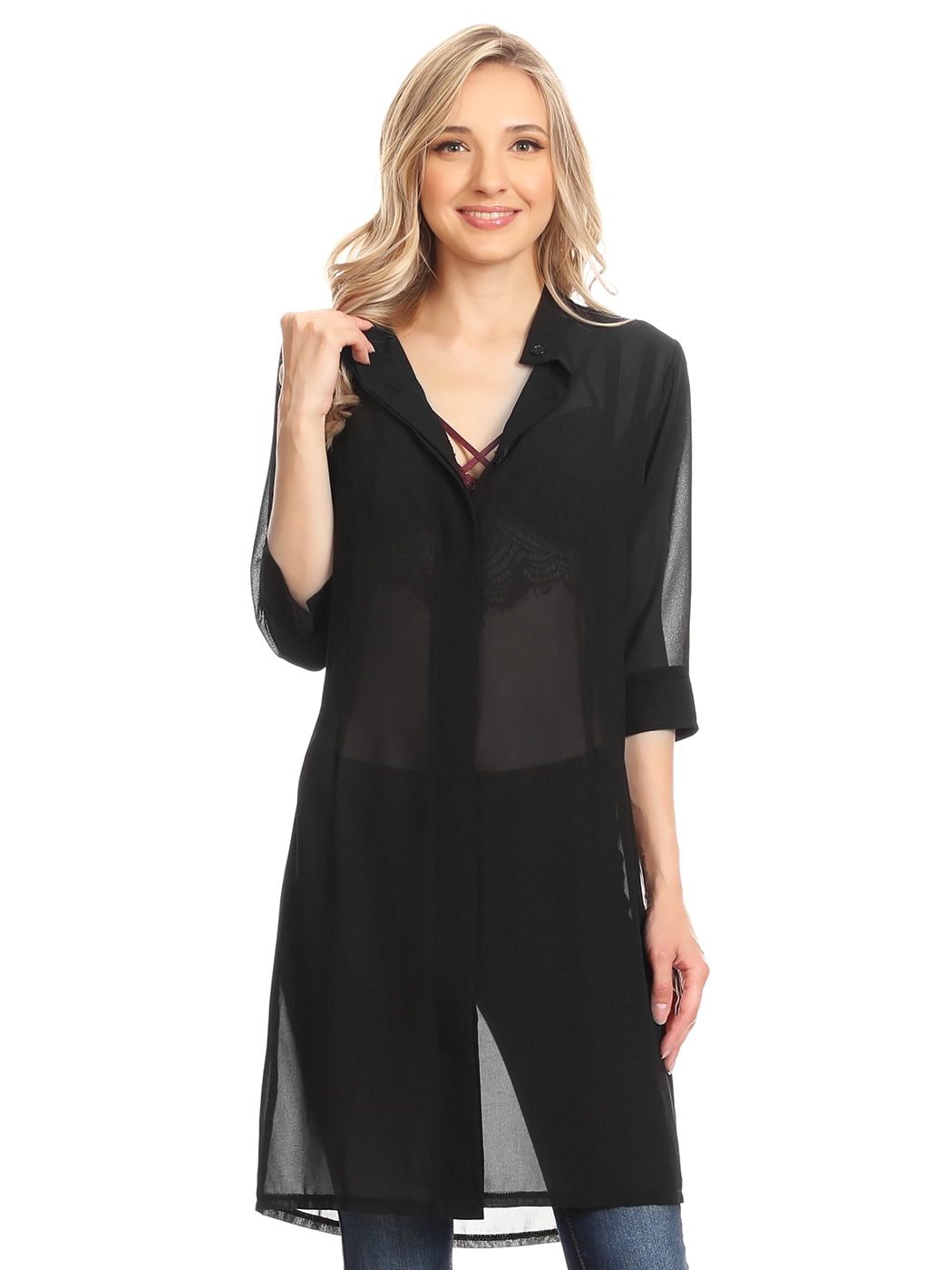 womens black dress shirt walmart