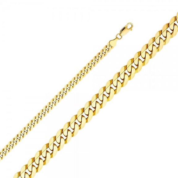 14K Gold 6.3mm Flat Cuban Bevelled Chain : 26"