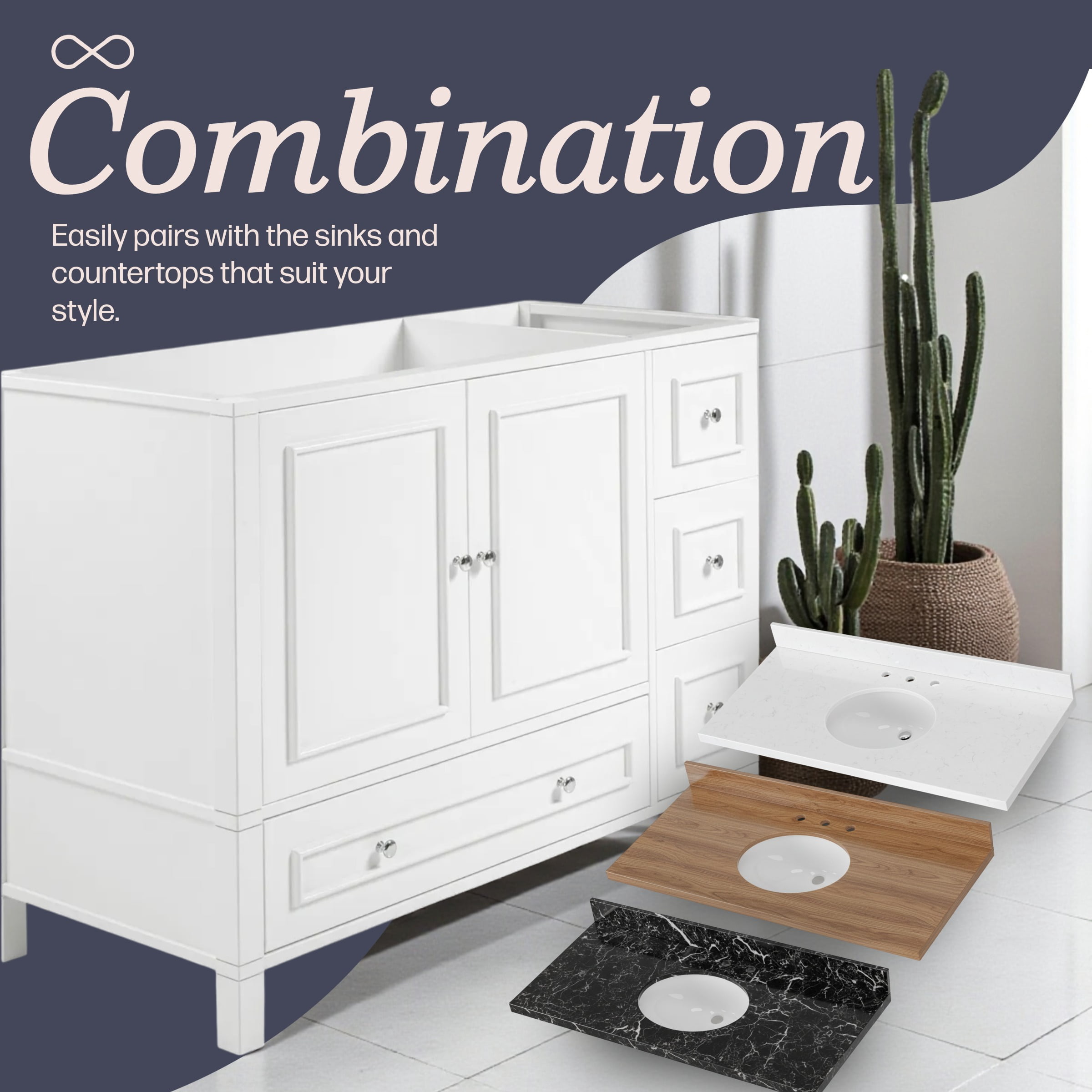 Alaterre Furniture 48in Wood Bathroom Vanity with Soft-Close Doors, White
