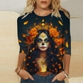 thumbnail image 2 of Xdegoge Dia De Los Muertos Shirt Women Day of The Dead Shirts Mexico Skeleton 3/4 Sleeve Tops Plus Size Mexican Skull Tequila T Shirt Vintage Holiday Party Blouses Tequila Costume Crew Neck Tshirts, 2 of 6