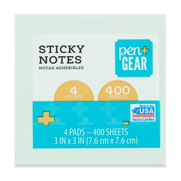 Pen+Gear Assorted Pastel Sticky Notes, 3" x 3", 400 Sheets, 4 Pads