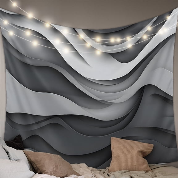 Black Grey Ombre Small Tapestry for Bedroom Wall Hanging Tapestry, Modern Geometric Abstract Moire Art Ceiling Backdrop Tapestries Poster Blanket Wall Decor for Teens Room Living Room Dorm 23" x 28"