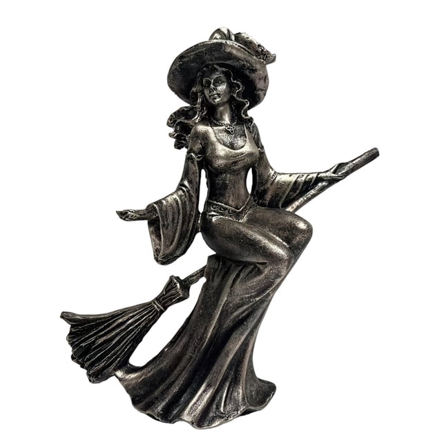 Figura decorativa de Halloween, estatua de bruja, escultura coleccionable Montar una escoba