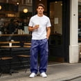 thumbnail image 5 of Resicozy Baggy Sweatpants Men Fall Winter Casual Fleece Wide Leg Drawstring Cargo Sweat Pants Athletic Gym Jogger with Pockets Navy M, 5 of 9
