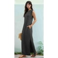 thumbnail image 6 of 2025 Women Summer Round Neck Casual Loose Split Wrinkle-Free Long Maxi Vacation Dress with Pockets Dark Gray L, 6 of 7