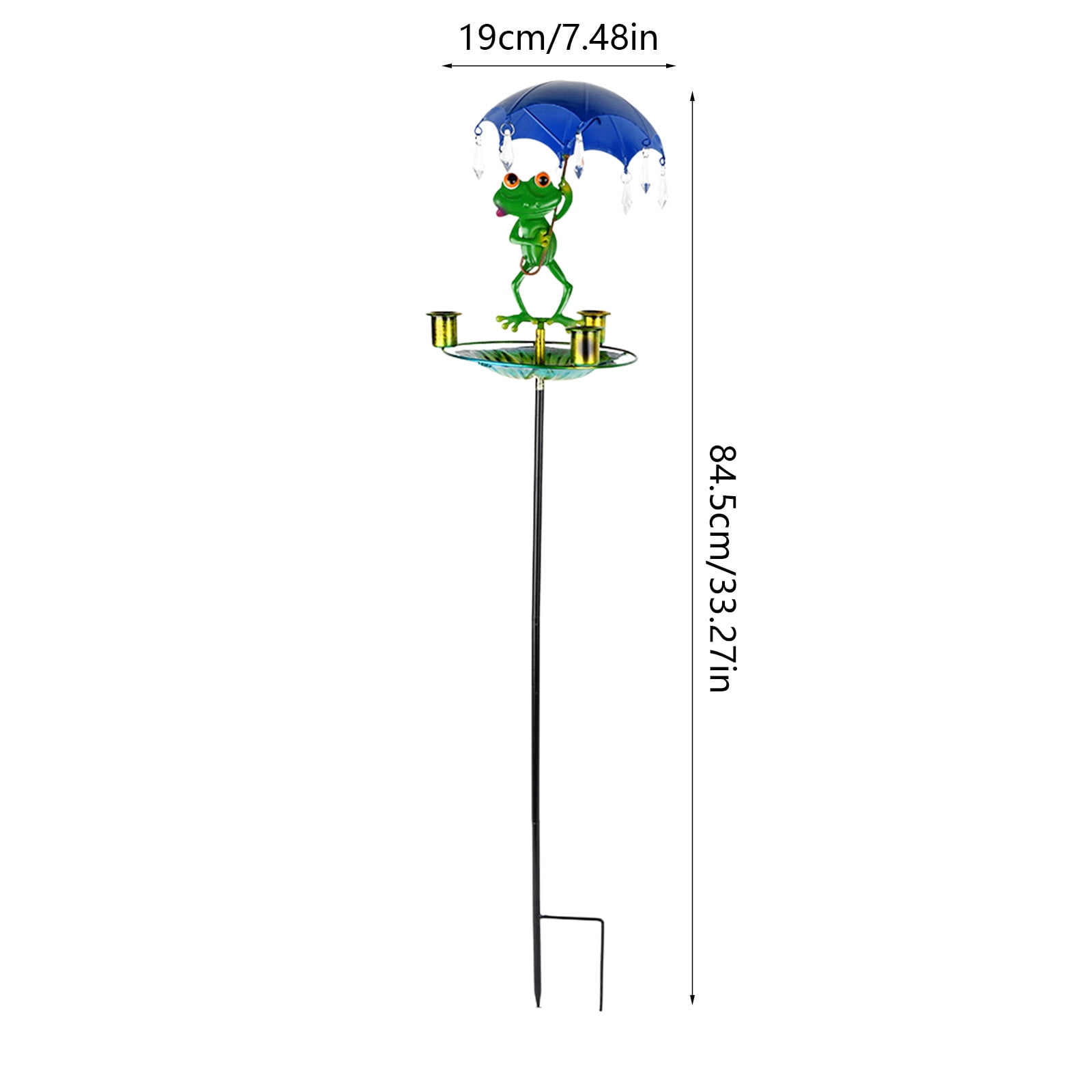 CSSAD Bird Bath Garden Standing, 33in Iron Frog Umbrella Bird Feeder, Outdoor Bird Bath with Ground Plug, Frog Bird Bath Large for Wild Birds and Insects