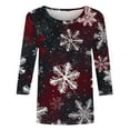 thumbnail image 4 of VKOYWKM Christmas Tshirt for Women Merry Christmas Snowflake Graphic T Shirts 3/4 Sleeve Tops Fall Crew Neck Funny Family Party Blouses, 4 of 5