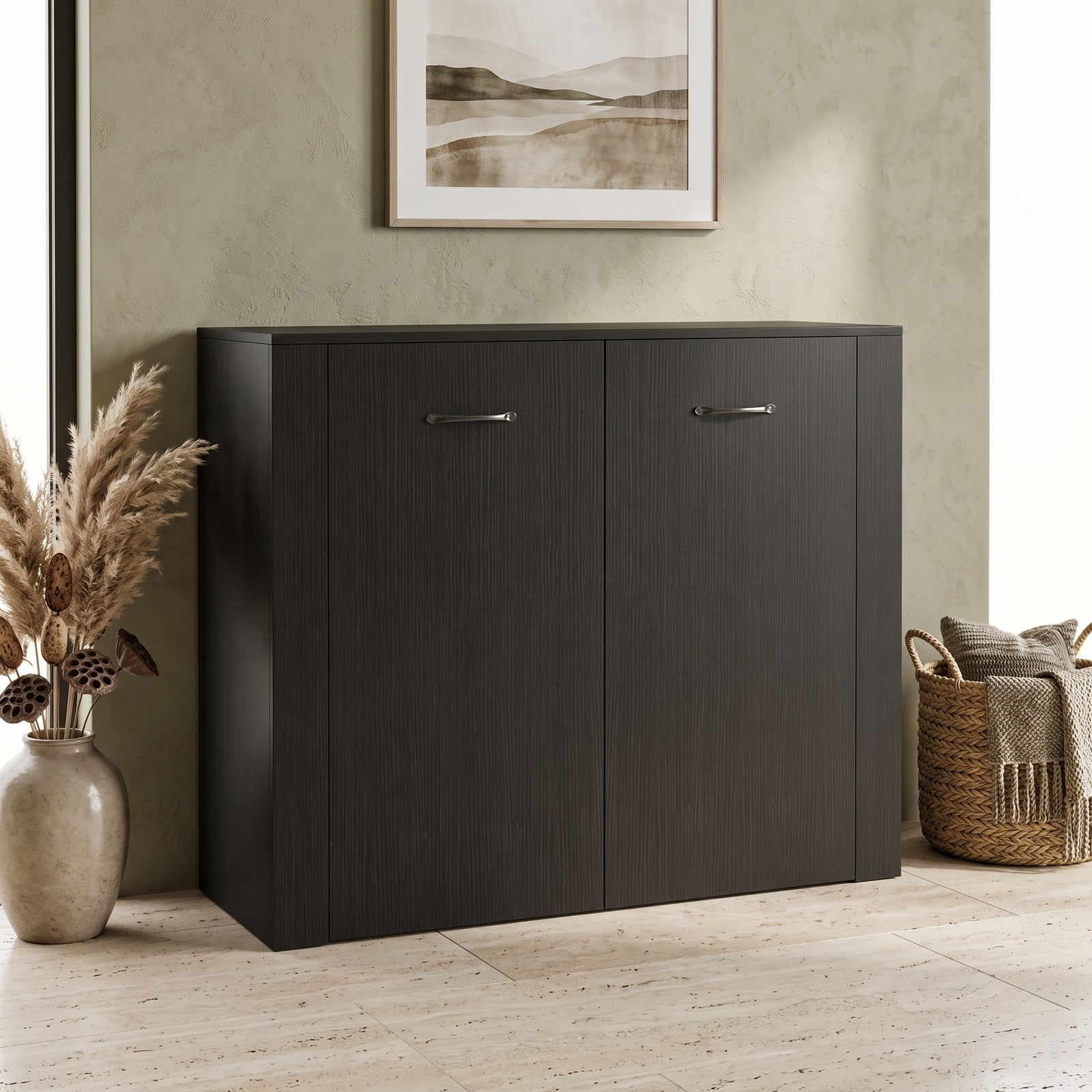 Furnibear 38 Inch Modern Buffet Sideboard Cabinet with Storage, Free Standing Kitchen Credenza Console Table with Cube Shelves for Living Room Dining Room, Black
