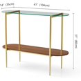 thumbnail image 2 of Rectangle Coffee Table Mid-Century Modern Design L W x H for Living Room - Structure Amber Glass Top and Walnut MDF Shelf Sleek Conical Metal Legs with Gold Finish, 2 of 8