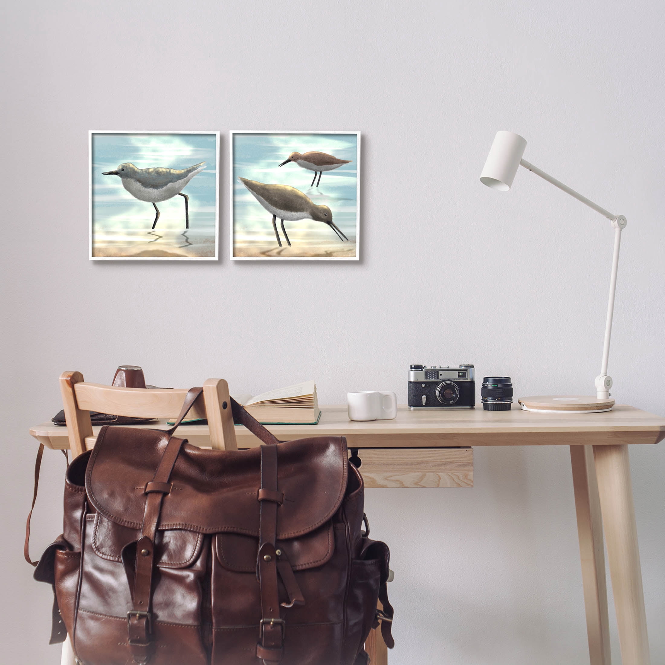 Stupell Industries Dawning Friends Sandpiper Coast Graphic Art White Framed Art Print Wall Art, Set of 2, Design by Marcus Prime