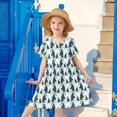 thumbnail image 6 of FORMRS Girls Short Sleeve Dress Summer Casual Round Neck A-line Beach Sundress, Sizes 2T-8T, Green Penguins Pattern, 6 of 8
