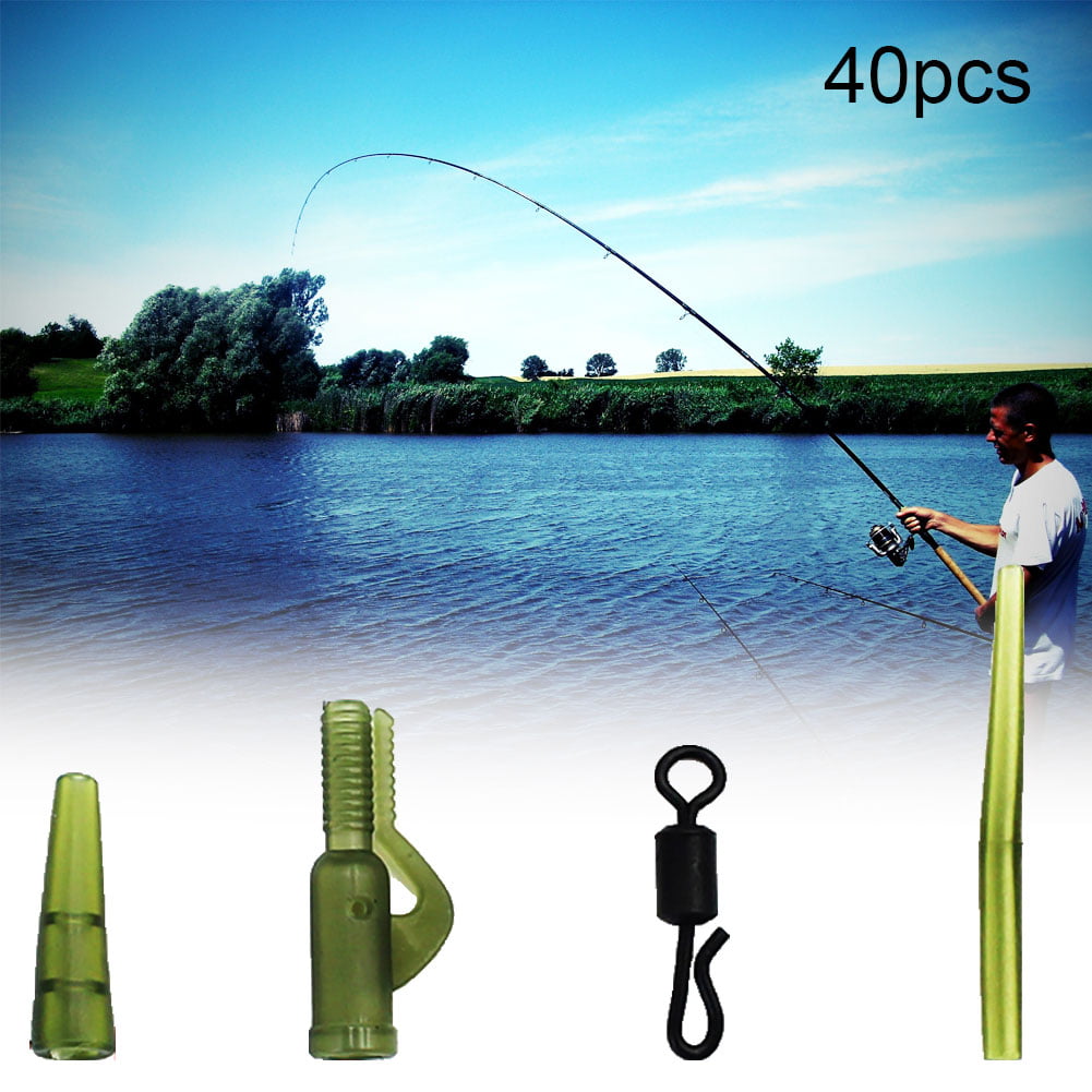 40pcs Fishing Accessories Carp Fishing Anti-tangle Sleeves Swivels Lead Clips Tail Rubber Tubes Tackle Kit 
