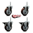thumbnail image 2 of 4 Inch Maroon Poly Wheel Swivel 5/8 Inch Threaded Stem Caster Set 2 Brakes, 2 of 2