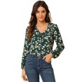 thumbnail image 1 of INSPIRE CHIC Women's Vintage Floral Tie V Neck Ruffle Fall Blouse Tops, 1 of 6