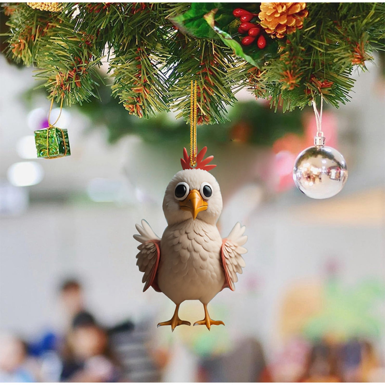 Christmas Tree Ornaments,Acrylic Christmas Tree Chicken Decorations,Colorful Chicken Hanging Ornaments,Farmhouse Hanging Decor for Xmas Tree Decoration Holiday Parties Craft Supplies,6PCS