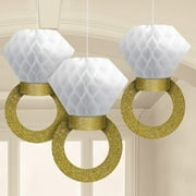 Amscan Gold Tissue Paper Bridal Shower Ring Hanging Decorations White/Gold Party Lanterns,Tissue Paper Hanging Pom Poms
