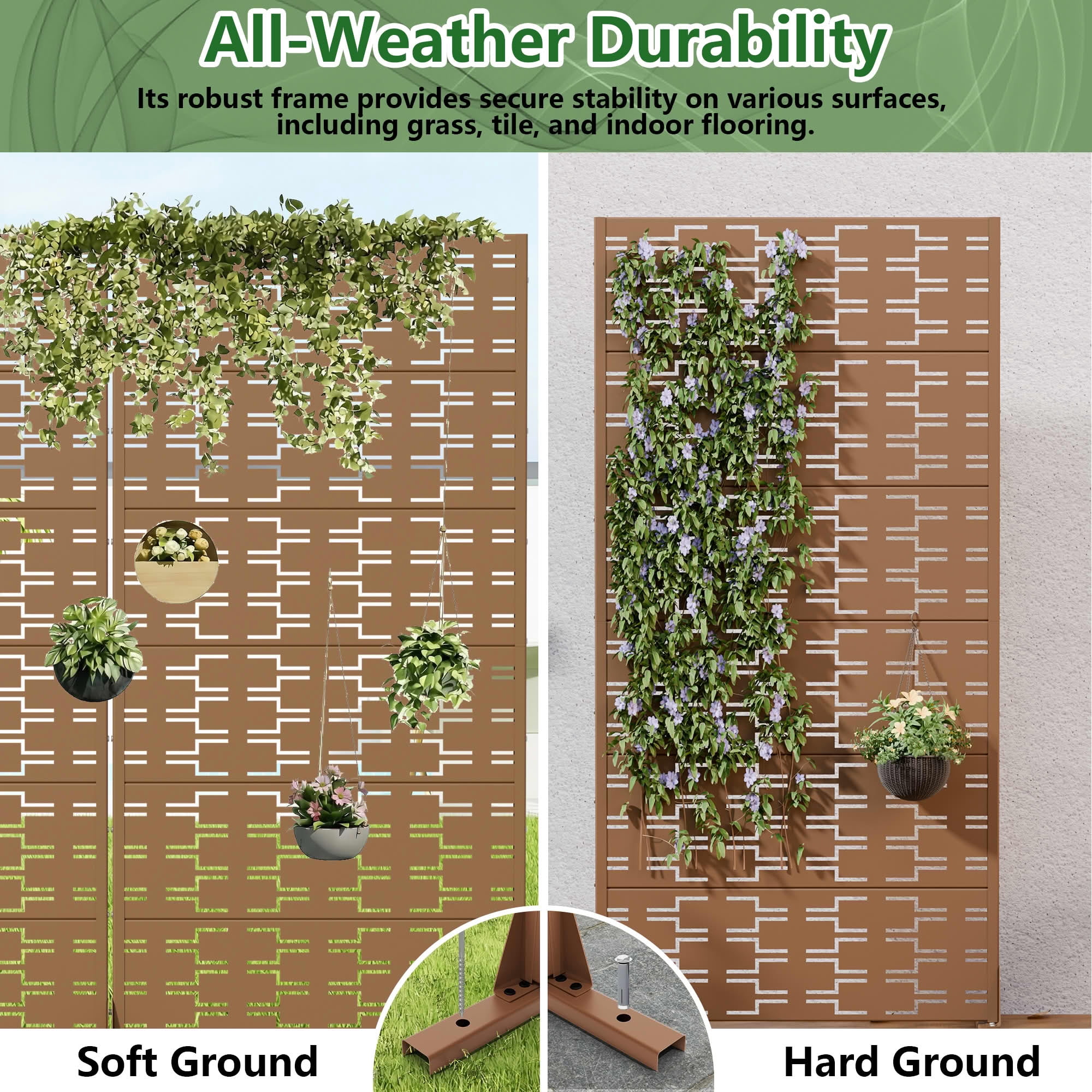 MAYEERTY 2-Piece Outdoor Metal Privacy Screen 6ft × 3ft Brown, 6-Panel Brick Pattern Decorative Screen for Patio