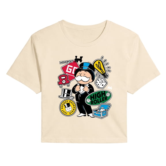 Monopoly - Icon Stickers - Juniors Cropped Graphic T-Shirt