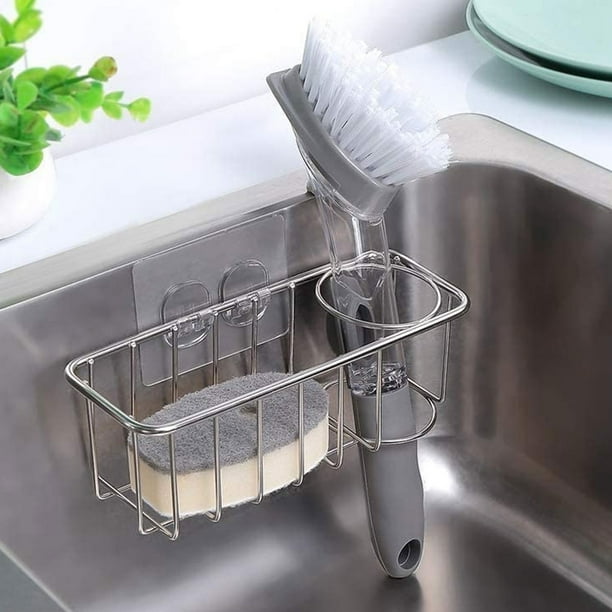 Adhesive Sponge Holder + Brush Holder, Kitchen Sink Caddy Organizer