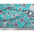 thumbnail image 2 of Soimoi Japan Crepe Satin Fabric Leaves,Periwinkle & Rose Floral Print Fabric by Yard 42 Inch Wide, 2 of 3