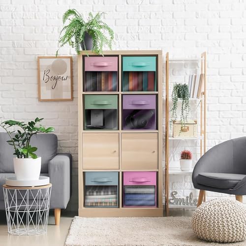 11 Inch Storage Bins with Clear Window - 6 Foldable Baskets for Organizing Clothes, Toys, Books - Sturdy Collapsible Fabric Storage Cubes with Handle - Storage Baskets for Shelves, Closets