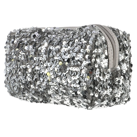 Tineasur 1Pc Silver Sequins Cosmetic Bag Large Capacity Makeup Organizer for Travel