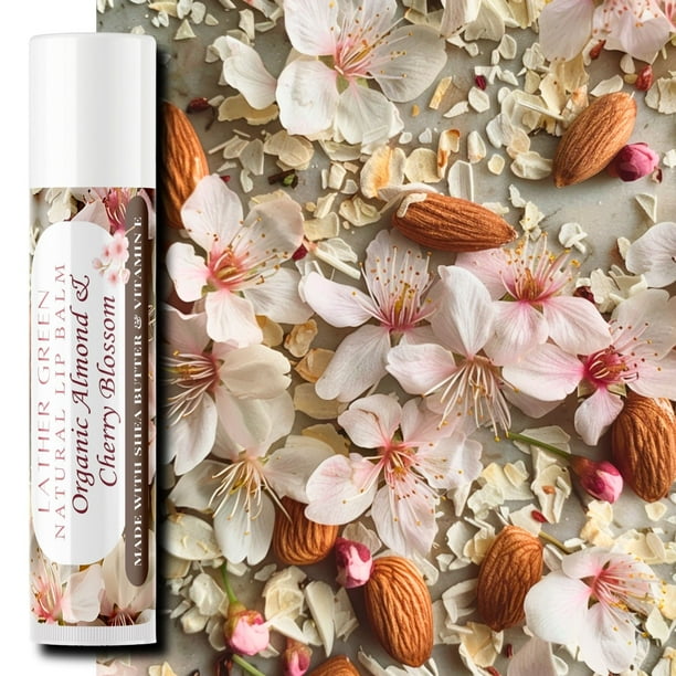 Organic Almond & Cherry Blossom Natural Lip Balm, Pack of 3 by LatherGreen